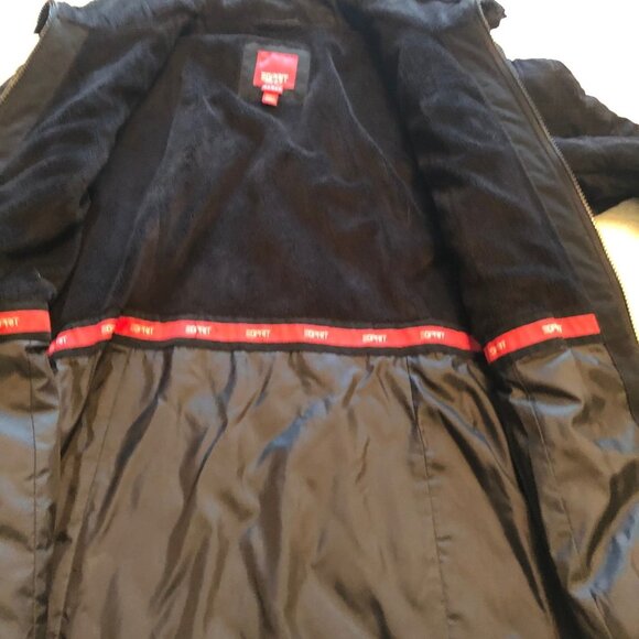 ESPRIT Outerwear Quilted Coat Lined Full Zip Jacket Faux Fur Collar Black Large - Picture 8 of 8